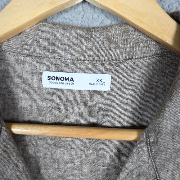 Sonoma Camp Shirt Mens Size 2XL Light Brown Lightweight Linen Cotton Blend NWT - Picture 5 of 11